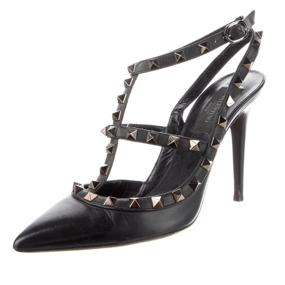 Valentino Rockstud leather black pumps heels Sz 37
